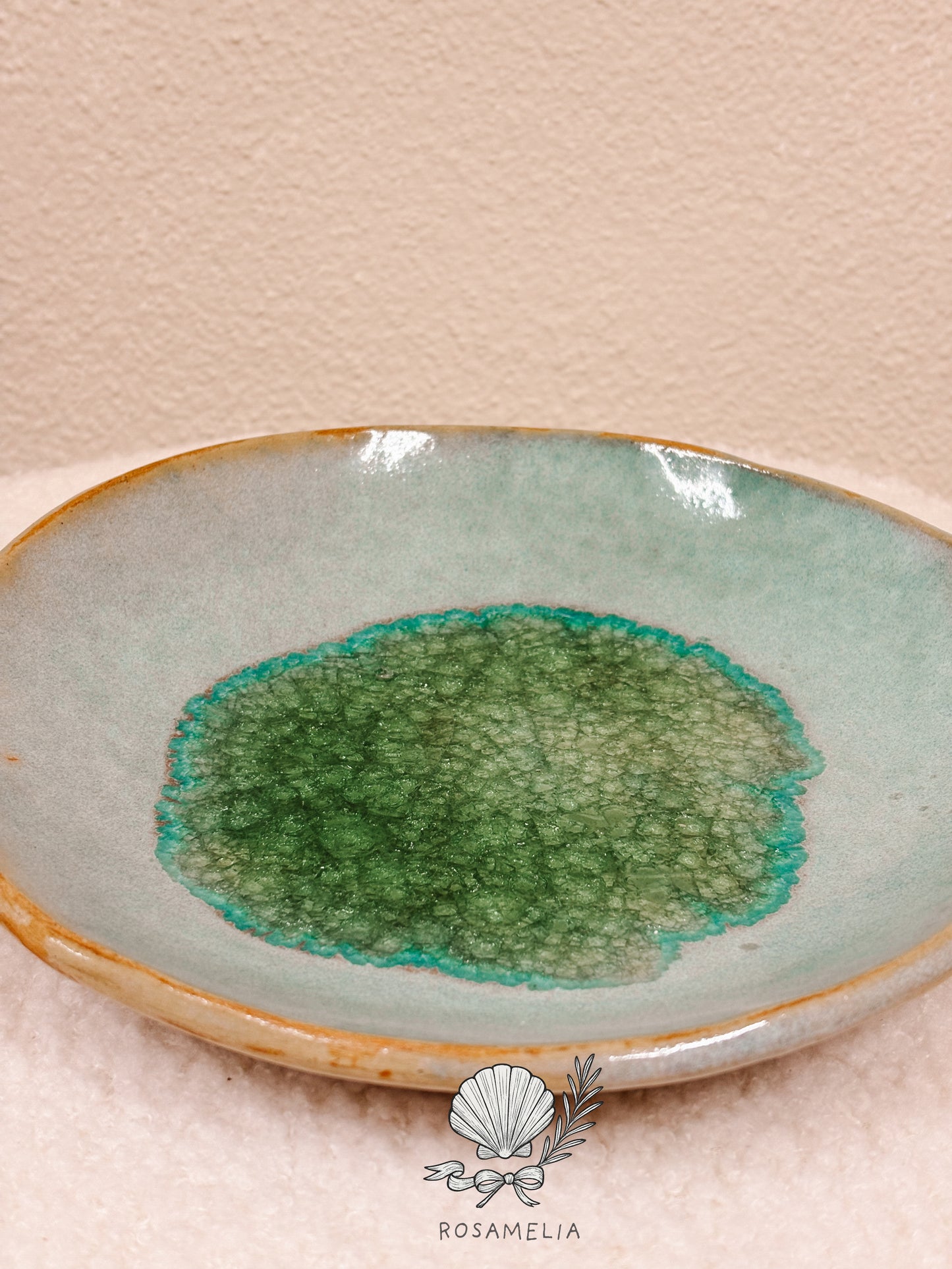 Piattino rituale in ceramica artigianale – Turchese e verde