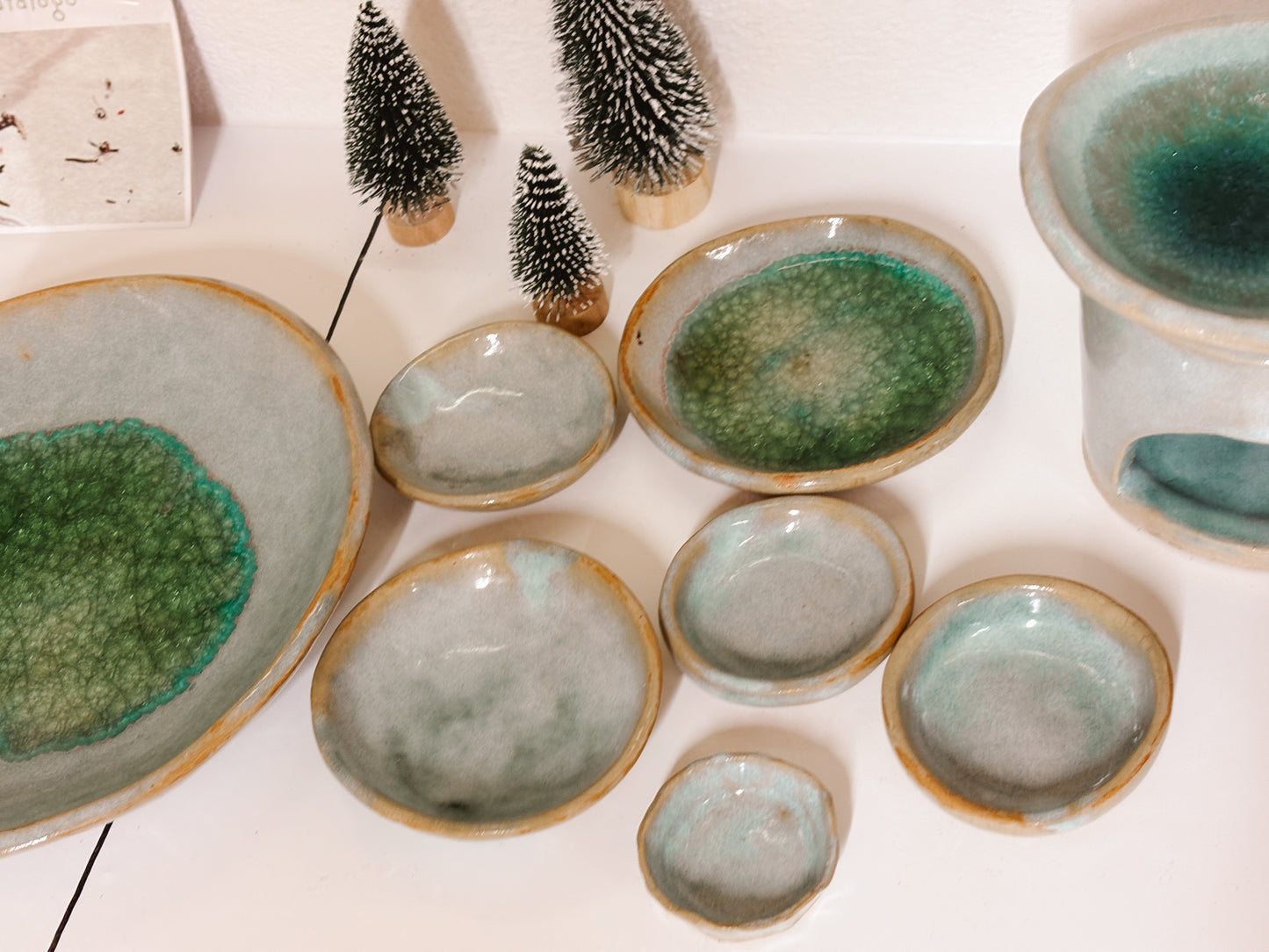 Set di Piattini Rituali in Ceramica – Verde Acqua