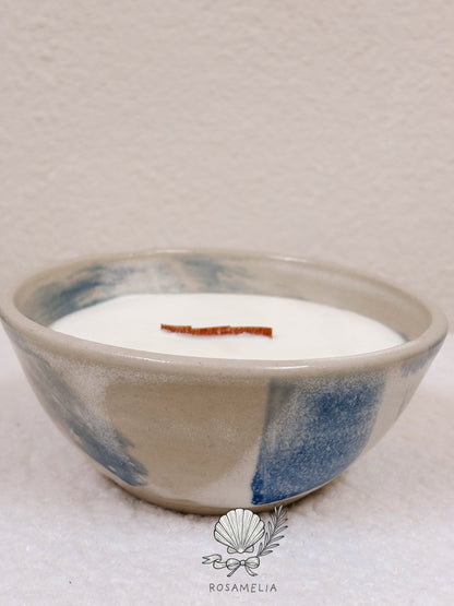 Candela in Ceramica Artigianale al Tornio – Blu e Sabbia