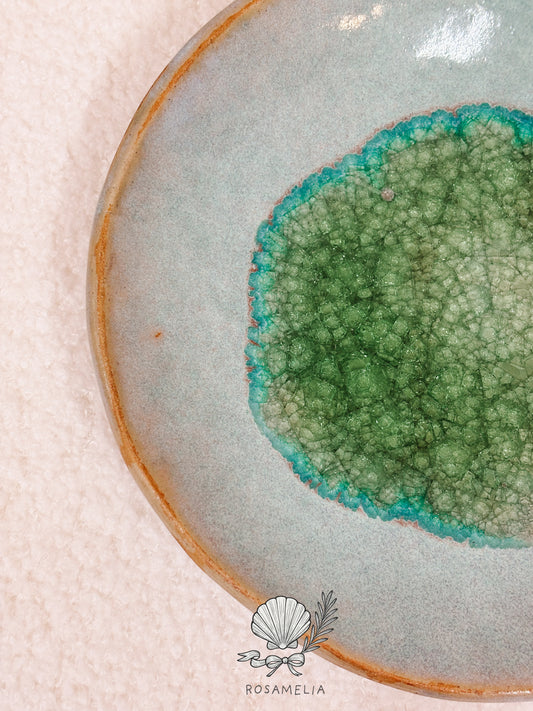 Piattino rituale in ceramica artigianale – Turchese e verde