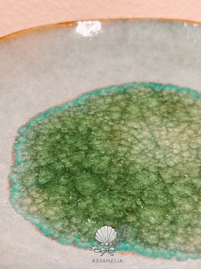 Piattino rituale in ceramica artigianale – Turchese e verde