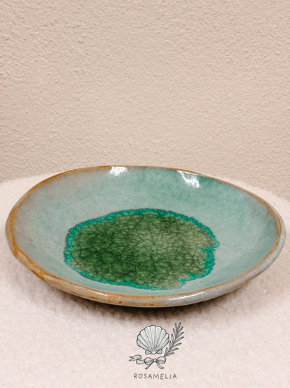 Piattino rituale in ceramica artigianale – Turchese e verde