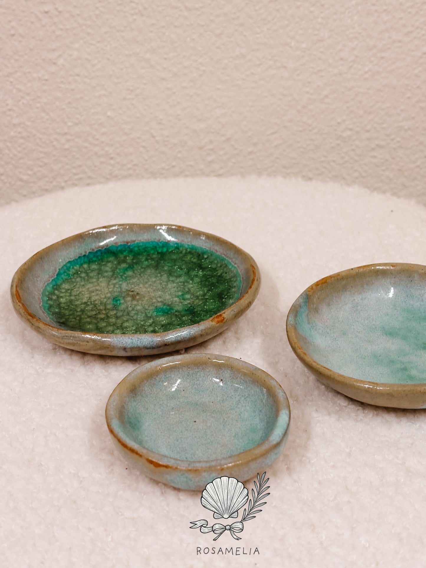 Set di Piattini Rituali in Ceramica – Verde Acqua